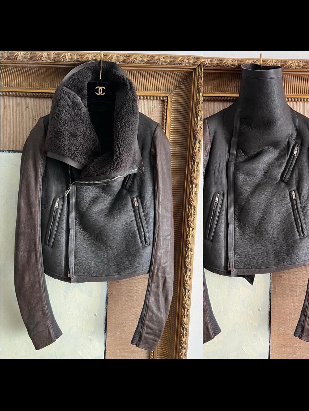 Rick Owens US 4 S Small Shearling Fur Leather Motorcycle Jacket Coat Brown Read!